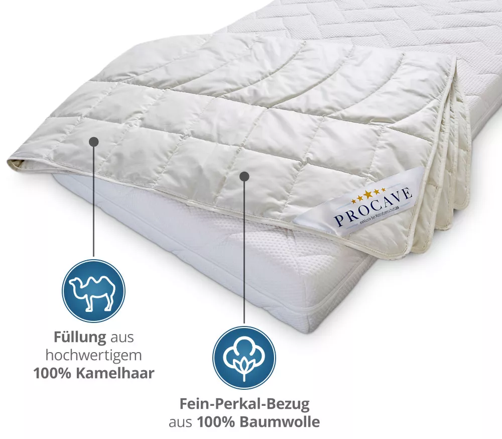 PROCAVE Kamelhaar Exquisit Qualitäts-Bettdecke für den Sommer leichte Sommerbettdecke Natur-Baumwolle aus der Natur atmungsaktiv wärmeausgleichend PROCAVE Matratzenschutz24