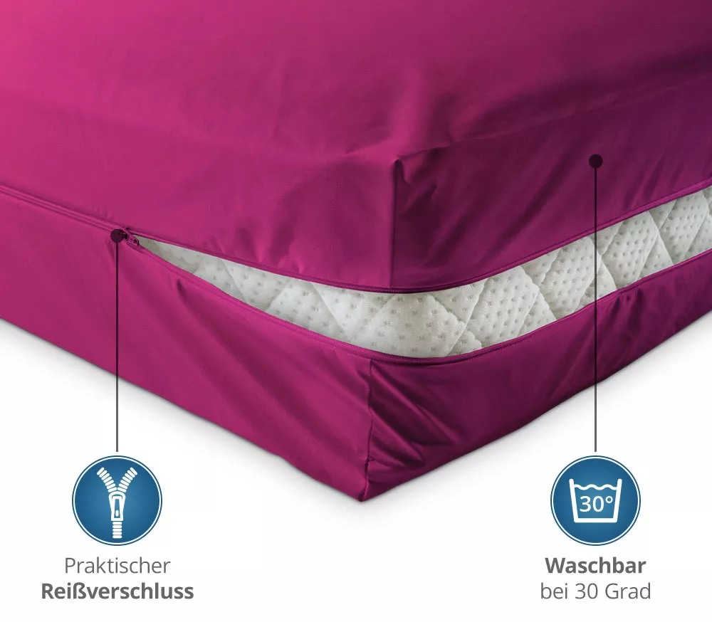 unversteppter Matratzenbezug in pink rosa lila aus Baumwolle Matratzenschutz24 by PROCAVE
