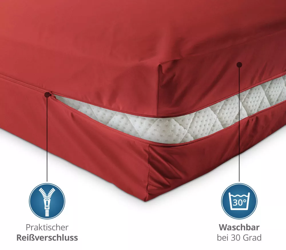 unversteppter Matratzenbezug in rot aus Baumwolle Matratzenschutz24 by PROCAVE