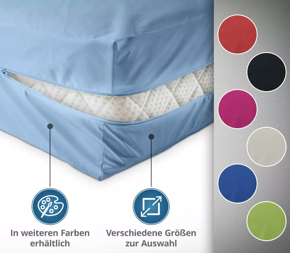 unversteppter Matratzenbezug in hellblau aus Baumwolle Matratzenschutz24 by PROCAVE