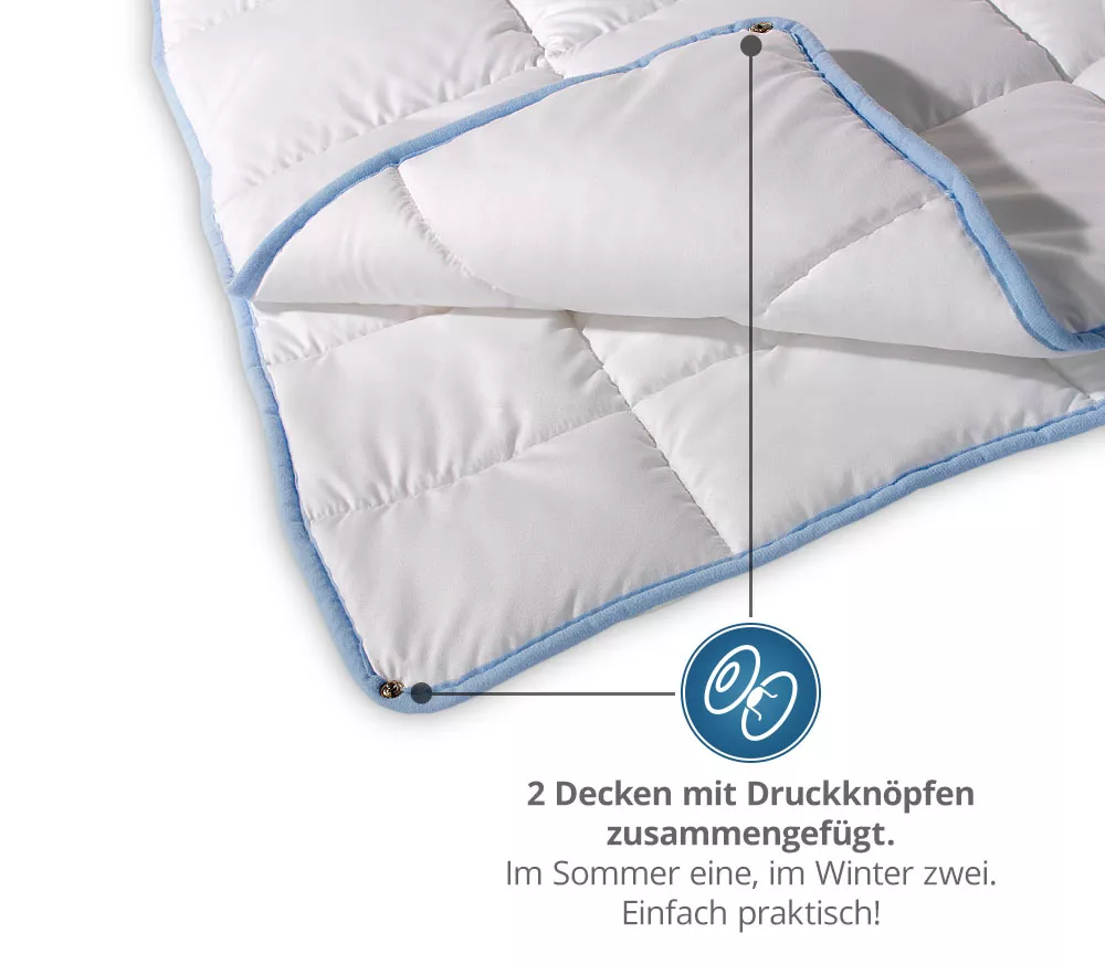 PROCAVE TopCool kochfeste Qualitäts-4-Jahreszeitendecke mit Druckknöpfen Matratzenschutz24 für Sommer Frühjahr Herbst und Winter