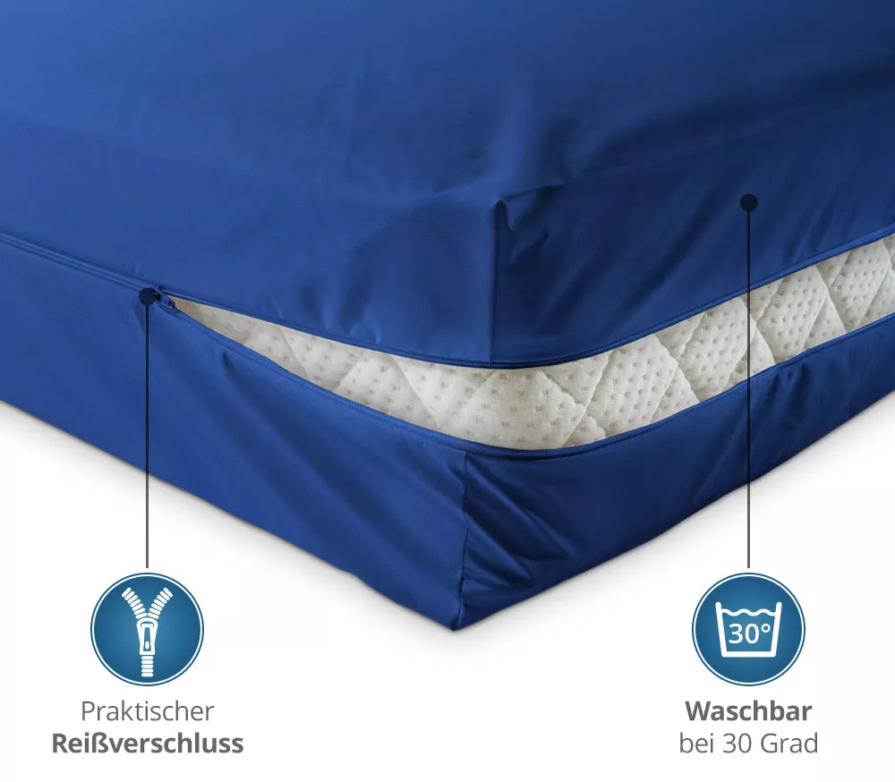unversteppter Matratzenbezug in blau aus Baumwolle Matratzenschutz24 by PROCAVE